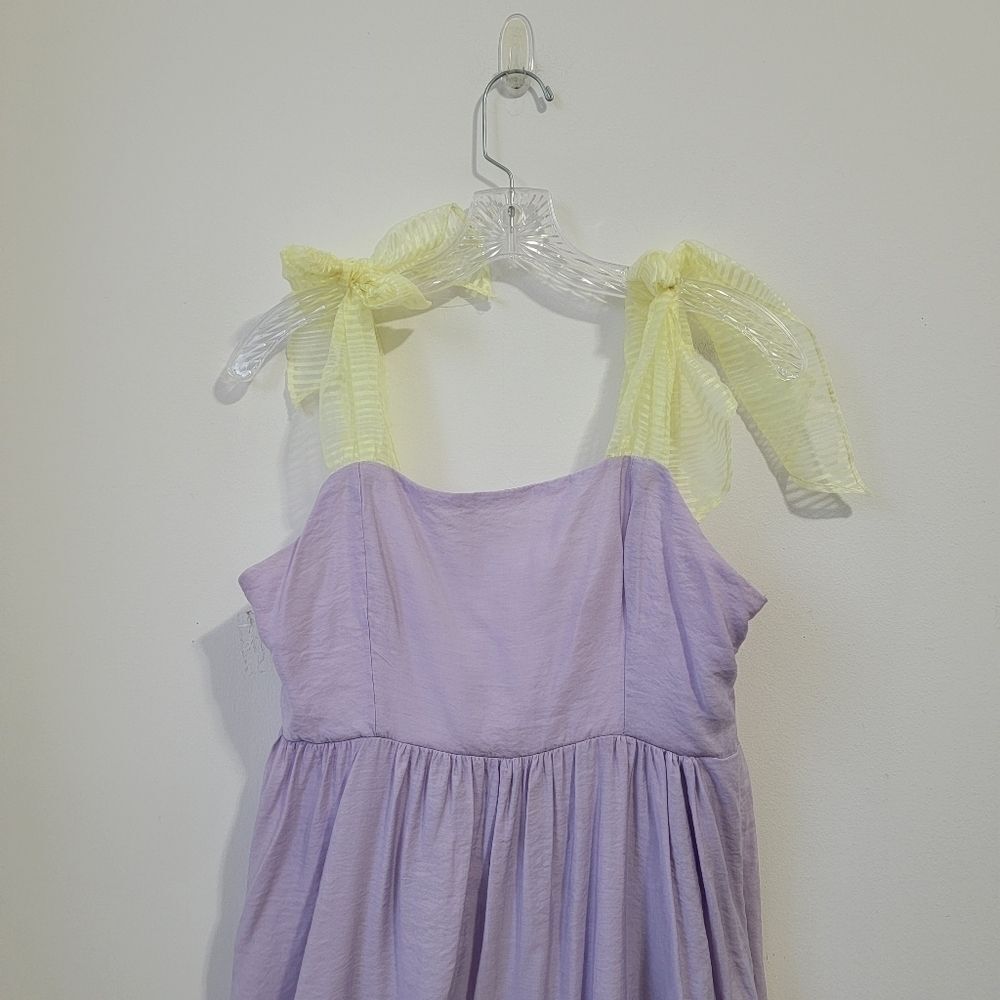 URBAN OUTFITTERS Yellow Organza Tie-Shoulder Lilac Midi Dress Size Medium - Picture 3 of 10